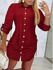 cheap Casual Dress-Women&#039;s Mini Dress Sexy Dress Elegant Daily Regular Fit Solid Color Long Sleeve V Neck Wine Fuchsia Green Dark Blue Fall