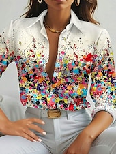 economico Top d&#039;Arte e Design per Donne-Per donna Camicia Ombre Casual Manica Lunga Colletto a Camicia Top Regolari Lavoro Quotidiano Bottoni Stampato Beige Primavera Autunno Inverno