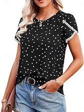 ieftine tricou floral-Tricou de femei Puncte Stilat Casual Mâneci Scurte Gât Rotund Topuri Regulate Zilnice Print Negru Alb Roz Roșu Albastru Vară Primăvară