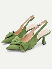 olcso Cicás sarkú cipők-női velúr slingback sarkú cipő – hegyes orrú cicasarkú masnival, elegáns pumpák bulikhoz és irodai viselethez
