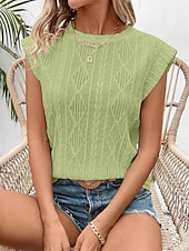 cheap Stripe&amp;Geometric tee-Women&#039;s T Shirt Plain Elegant Fashion Modern Sleeveless Crew Neck Regular Tops Daily Weekend White Pink Blue Green Summer Spring