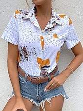 preiswerte Damen Kunst- und Design-Oberteile-Damen Hemd Grafik Alltag Lässig Kurzarm Hemd Kragen Reguläre Oberteile Alltag Knöpfe Druck Weiß Sommer