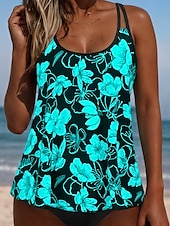 voordelige Tankini&#039;s-Damesbadpakken Tankini 2-delige Cheeky Badpak Rugloos Vakantie Strandkleding Ombre Grafische U Hals Mouwloos Badpakken