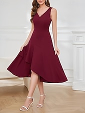 baratos Vestidos para Madrinhas-vestido de madrinha linha a decote em v sem mangas elegante assimétrico tecido elástico com babados 2025