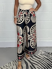 economico gamba larga e vita alta-Per donna A zampa Chino Di tendenza Streetwear Lunghezza intera Vita alta Floreale Cinturino elastico Stampa comodo Morbido Comodo Media elasticità Esterno Strada Verde mela Nero Blu marino scuro