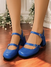 olcso Block Heels-női retro dupla pántos mary jane sarkú cipő – vaskos blokksarkú, kerek orrú pumpák vintage, cosplay és mindennapi viselethez