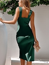 abordables Robe Simple-Robe Midi Femme Robe d&#039;Été Uni Robe Bodycon Hors des Épaules Robe Semi-Formelle Invité de Mariage Cocktail Soirée Ajustement Normal Graphique Sans Manches Col V Noir Vert Bleu Clair