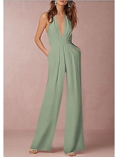 baratos vestidos de casamento casuais-Vestidos de casamento casuais sexy Hall Vestido Tuxedo Macacões Decote Halter Sem Mangas Longo em Satin Vestidos de Noiva Com Pregas