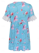 tanie Sukienki kwiatowe-Damskie Sukienka mini Sukienka gorsetowa Sukienka A line Sukienka z falbanami Sukienka z bufiastymi rękawami Urlop Elegancki Codzienny Urlop Codzienny Regularny Kwiaty Krótki rękaw W serek Biały