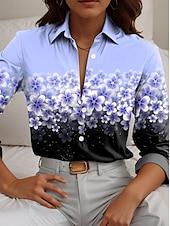 economico Top Floreali-Per donna Camicia Floreale Casual Manica Lunga Colletto a Camicia Top Regolari Lavoro Quotidiano Bottoni Stampato Rosa Blu Verde Primavera Autunno Inverno