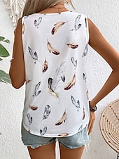 olcso Női pántos felsők és atléták-Női Top Camisole Levél Stílusos Rövid Ujjú Négyzet Nyak Rendszeres Felsők Napi Nyomtatás Fehér Nyár