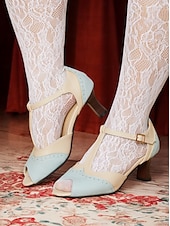 cheap 1930s-Women&#039;s Vintage Colorblock T-Strap Peep-Toe Heels – Elegant Mid Heel Sandals with Buckle Closure for Office, Casual &amp; Formal Occasions