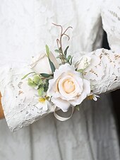 ieftine Bratara de dama-butoniera de nunta si corsajul de la incheietura mainii – accesorii florale elegante de trandafiri artificiali pentru mire, miri, domnisoare de onoare si evenimente speciale
