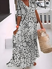 ieftine Artă și design rochii-Pentru femei Rochie Maxi Rochii Tricou Rochie de schimb Rochie de vară Casual Vacanță Zilnic Fit regulat Grafic Manșon scurt În V Negru Roz Îmbujorat Portocaliu Trifoi Vară