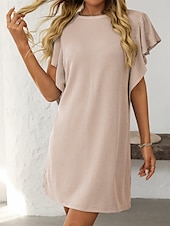 voordelige T-shirt-jurken-Dames Mini-jurk Casual jurk Mini-jurk A lijn jurk Basic Verjaardag Vakantie Werk Casual Ruim Passend Streep Katoenen stof Korte mouw Strakke ronde hals Blozend Roze Hemelsblauw Groen Khaki Zomer Lente