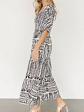 olcso Alkalmi virágos ruhák-Női Midi ruha hétköznapi ruha Boho elegáns ruhák Boho ruha Csehország Szüret Stílusos Vakáció Hétköznapi Napi Normál Csík Rövid ujjú V-alakú Fekete Világoszöld Világoskék Nyár Tavasz