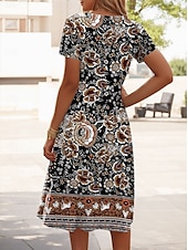 levne Boho šaty-Dámské mini šaty petite šaty T tričko šaty téčko šaty A tvar šaty letní šaty dovolená stylové každodenní pravidelně padnoucí grafika boho krátký rukáv crew neck hnědé léto