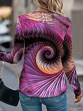 economico Maglietta Arte &amp; Design-Per donna Maglietta Ombre Casual Manica Lunga Girocollo Top Regolari Quotidiano Stampato Viola Primavera Autunno