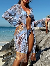 abordables Ensemble bikini 3 pièces-Femme Maillots de Bain Bikinis Trois pièces Slip Brésilien Maillot de bain Dos Nu Mince Vacances Tenues de plage Léopard Col V Sans Manches Maillots de bain