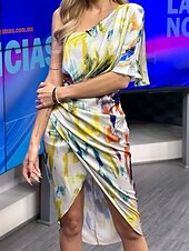olcso Elegáns virágos ruhák-Női Hosszú ruha Maxi ruha hétköznapi ruha Boho elegáns ruhák Csehország aranyos stílus Stílusos Vakáció Napi Tengerpart Laza öltözet Grafika Rövid ujjú Aszimmetrikus Fehér Nyár Tavasz