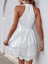 preiswerte Weiße Spitzenkleider-Damen Minikleid Weißes Kleid Freizeitkleid Boho-Kleid Basic Lässig Urlaub Täglich Normale Passform Einfach Ärmellos Neckholder Weiß Sommer