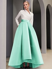 preiswerte SCHWARZ-Abendkleid in A-Linie mit schwarzer Krawatte, elegantes Kleid für formelle Hochzeitsgäste, asymmetrisch, lange Ärmel, V-Ausschnitt, Satin mit Tasche, 2025