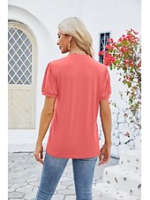 billige Kvinne Enkle Topper-Dame Boho T-skjorte Grafisk عادي Bohem søt stil Stilfull Kortermet Puffermer V-hals Vanlige topper Daglig Ut på byen Helg Trykt mønster Grå og Hvit Svart+Hvit+Grå Svart Lysegrønn Vin Sommer