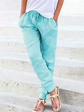 economico Pantaloni in lino e cotone semplici-Per donna Pantaloni Affusolati Pantaloni in cotone e lino Moda Streetwear Comfort Lunghezza intera Vita Alta Semplice Tasca Coulisse Elastico in vita Comodo All&#039;aperto Confortevole Streetwear