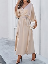 ieftine Rochie simplă-Rochie de absolvire pentru femei rochie maxi rochie de lucru rochie de petrecere casual formal manșon batwing vacanță formală petrecere regular fit grafic manșon scurt gât în V negru șampanie vin