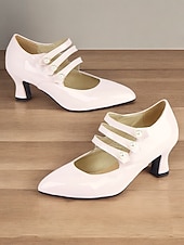 preiswerte 1930er Jahre-Damen-Pumps aus Lackleder im Mary-Jane-Stil – Vintage-Pumps mit mittelhohem Absatz und Perlenriemen, elegante Schuhe für Hochzeiten und formelle Anlässe