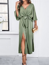 ieftine Rochie simplă-Rochie de absolvire pentru femei rochie maxi rochie de lucru rochie de petrecere casual formal manșon batwing vacanță formală petrecere regular fit grafic manșon scurt gât în V negru șampanie vin