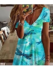 olcso Állatok öltözködnek-Női Mini ruha hétköznapi ruha Elegáns Tropikus Hawaii Napi Normál Grafika Falevél Állat Rövid ujjú Terített nyak Lóhere Nyár