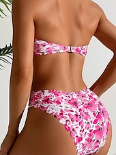 billiga Bikiniset-Dam Badkläder Bikini 2 st Kaxig Baddräkt Öppen rygg Smal Semester Standkläder Blommig Axelbandslös Ärmlös Baddräkter