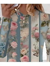 billige Blomster t-skjorte-Dame T skjorte Blomstret Elegant Årgang Mote Langermet Crew-hals Vanlige topper Daglig Ut på byen Helg Trykt mønster Grønn Sommer Vår
