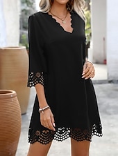 preiswerte schwarzes Minikleid-Damen Minikleid schwarzes kleid Freizeitkleid Cocktailkleid Abendkleid Basic Lässig Urlaub Täglich Normale Passform Einfach Dreiviertelarm V Ausschnitt Schwarz Rote Blau Sommer