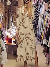ieftine Rochii Boho-Pentru femei Rochii Midi Rochie casual Rochie A line Rochie Boho Stilat Casual Vacanță Zilnic Fit regulat Grafic Lungime Manșon 3/4 În V Roz Îmbujorat Kaki Verde Militar Vară