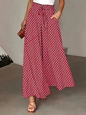 economico gamba larga e vita alta-pantaloni da donna moda casual maxi vita alta pantaloni a pois tasca stampa microelastico strada quotidiano nero giallo rosso grigio estate poliestere
