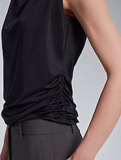 economico Bluse e camicie-Per donna Tinta unica Vacanza Ufficio Lavoro Senza maniche Nero Bianco Arricciato A lupetto Senza Maniche Elegante Casual Quotidiano Collo Alto Estate Primavera