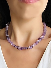levne Dámský náhrdelník-ametystový křišťálový náhrdelník pro ženy přírodní kámen, surové čipové korálky, boho chic styl ideální pro každodenní nošení, duchovní a léčivé šperky
