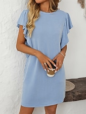voordelige T-shirt-jurken-Dames Mini-jurk Casual jurk Mini-jurk A lijn jurk Basic Verjaardag Vakantie Werk Casual Ruim Passend Streep Katoenen stof Korte mouw Strakke ronde hals Blozend Roze Hemelsblauw Groen Khaki Zomer Lente