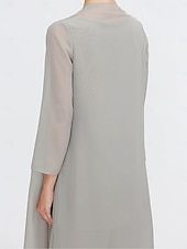 tanie Garnitury dla mamy-Kombinezon  Spodnium 3 Częściowe Teściowej Ślubne Gościń Elegancka Plus Size Zawiera Bateau Długość do Podłogi Chiffon Bez Rękawów Kurtka z Jednolitym Kolorem