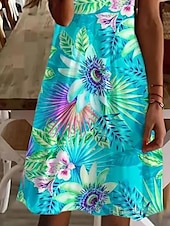 halpa Kukkamekko-Naisten Mini mekko Rento mekko Tyylikäs Trooppinen Havaijilainen Päivittäin Normaali Kukka Lyhythihainen Tiukka pyöreä kaula-aukko Valkoinen Punastuvan vaaleanpunainen Vaaleanpunainen Sininen Kesä