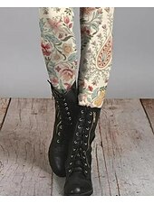 preiswerte Grafik-Unterteile-Damen Leggins Modisch Strassenmode In voller Länge Hoher TaillenbundPantsKarnival Graphic Print warm Atmungsaktiv Weich Mikro-elastisch Outdoor Täglich gelbbraun Frühling Herbst Regular Fit