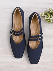 cheap Block Heels-Breathable Fly-knit Mary Jane Pumps with Double Buckle Detail and Chunky Heel, Elegant Style for Women, Ideal for Work, Events and Formal Occasions