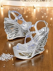 お買い得  ドレスサンダル-女性用シルバーラインストーンスティレットダンスサンダル - 翼付きヒールのエレガントなパーティーシューズ。社交ダンス、ラテンダンス、特別な行事に最適です。