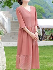 olcso Munkaruhák-Női Hosszú ruha Maxi ruha hétköznapi ruha A vonalú ruha Elegáns Stílusos Alkalmi Vakáció Hétköznapi Napi Normál Sima Rövid ujjú V-alakú Arcpír rózsaszín Medence Nyár Tavasz