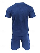 baratos Conjuntos de Camisas para Homem-Homens Conjunto de treino Moletom Camiseta e shorts Conjunto Conjunto de roupas Gola Redonda Ao ar livre Diário Esportes Bolsos Com Cordão 2 Peças Côr Sólida Vermelho Vinho Azul Royal Verde Poliéster