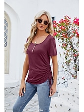 economico Magliette-Per donna Maglietta bohémien Liscio Boemia stile sveglio Moda Manica corta A farfalla Squadrata Top regolari Giornaliero Per uscire Fine settimana Tunica Nero Rosa Vino Blu Reale Viola Estate