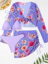 olcso 3 részes bikini szett-Női Fürdőruha Bikini Három darab Merész Fürdőruha Nyitott hátú Vékony Szabadság Strandruházat Tömör szín Kötőfék nyaka Ujjatlan Hosszú ujj Fürdőruhák