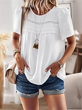 Dámské Košile Halenka Pevná barva stylové Na běžné nošení Krátký rukáv Tričkový Běžné topy Práce Denní Dovolená Šalvějová zeleň Černá Bílá Světlá růžová Rubínově červená Léto Jaro levne Hladké dámské topy-Dámské Košile Halenka Pevná barva stylové Na běžné nošení Krátký rukáv Tričkový Běžné topy Práce Denní Dovolená Šalvějová zeleň Černá Bílá Světlá růžová Rubínově červená Léto Jaro